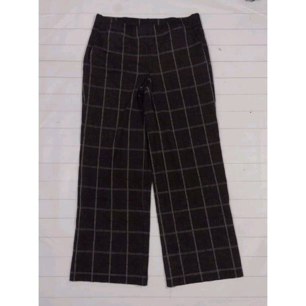 J. Jill Black, White and Burgundy Plaid Wide Leg Pants